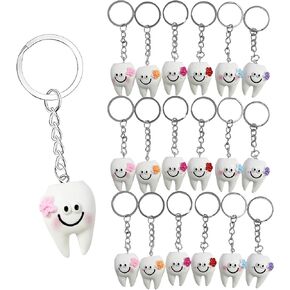 18 Pack Tooth-Shaped Resin Keychains, Dental Key Rings Handbag Pendants Gifts for Dentist, Dental Patients, Birthday Graduation Gifts for New Dentists, Basket Stuffers Party Favors