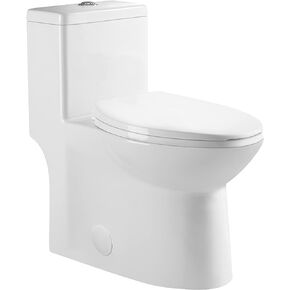 DeerValley Symmetry One Piece Toilet, Dual Flush 1.1/1.6 GPF Elongated Standard Toilet for Bathroom, Toilets with Comfortable Seat Height (Seat Included) (White)