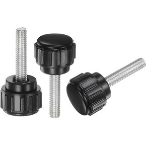 uxcell 100pcs M4 x 15mm Male Thread Knurled Knobs, Thumb Screws Clamping Knobs Grip Plastic Round Head Hand Knobs Thumbscrews, Black