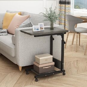 Adjustable Height C Table Sofa Side Bedside Table with Wheels, Hospital Bed Table Rolling Tray with Storage, Mobile Computer Desk Laptop Table(Grey)