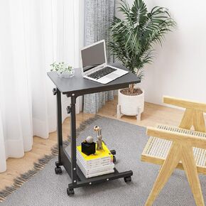 Adjustable Height C Table Sofa Side Bedside Table with Wheels, Hospital Bed Table Rolling Tray with Storage, Mobile Computer Desk Laptop Table(Grey)