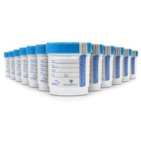 Quality Sterile Specimen Cups, Screw-on Cap with Tamper Evident Seal, 3oz., Blue Cover - Pack of 12