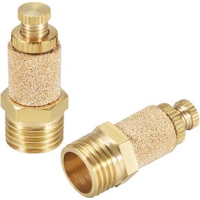 uxcell Sintered Bronze Exhaust Muffler Top Adjustable 1/4 NPT - Brass Body Pneumatic Air Muffler Air Flow Speed Controller Brass Flow Control Muffler 2pcs