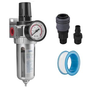 NANPU 1/4" NPT Compressed Air Filter Regulator Combo, Air Filter Pressure Regulator Gauge Kit Water Separator w/Pressure Gauge, 150PSI