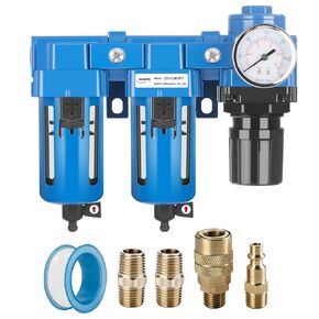 NANPU 1/4" NPT Air Drying System - Double Air Filters, Air Pressure Regulator Combo - Manual Drain, Poly Bowl - DFR-02M