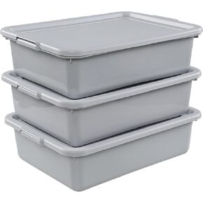 3 Pack Bus Tubs Commercial, 13 L Meat Tubs with Lids, Silver Grey