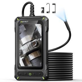 Anykit Borescope Inspection Camera with Light, Industrial Endoscope Camera with 4.3" HD Screen, Waterproof Digital Snake Camera, Semi-Rigid Cable Bore Scope for Pipe, Engine, Inside Wall, Duct (33 FT)