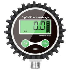 Digital Air Pressure Gauge, Digital Pressure Gauge with 1/4'' NPT Bottom Connector and Rubber Protector, 5-200psi Digital Tire Pressure Gauge, Accuracy 1% .F.S.