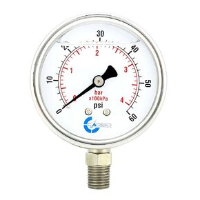 Stainless Steel Pressure Gauge Dual Display (0-3000 psi/kPa) - 2 1-2" Glycerine Liquid Filled Water Air Oil Gas Gauge with Polycarbonate Lens & Brass Connection -1/4" NPT Lower Mount