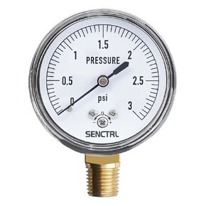 0-3 Psi Low Pressure Gauge, Capsule Gauge, 2-1/2" Dial Size, 1/4" NPT Lower Mount, Zero Adjustment, for Air Water Gas Pressure Test