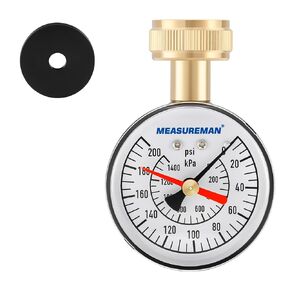 MEASUREMAN 2-1/2" Glycerin Filled Stainless Steel Water Pressure Test Gauge, 3/4" Female Hose Thread, 0-200 psi/kpa