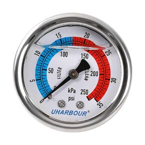 Water Pressure Gauge,Glycerin Filled, 0-50 PSI/350KPA Test Gauge for The Irrigation, Pools; 2" Dial, 1/4"NPT Back Mount with Seal Tape and Thread Adaptor for 1/8NPT Connection.…