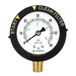 Watflow 2" Dial Pool Filter Pressure Gauge, Glycerine Filled Pressure Gauge, Water Pressure Gauge, 304 Stainless Steel Case,1/4"NPT Center Back Mount