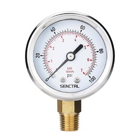 100 Psi Lead-Free Pressure Gauge, 2" Dial, 1/4 NPT Lower Mount, Waterproof, Stainless Steel Case, for Home Potable Water Tank, Well Pump, RV Regulator, Espresso, Pool Filter Test