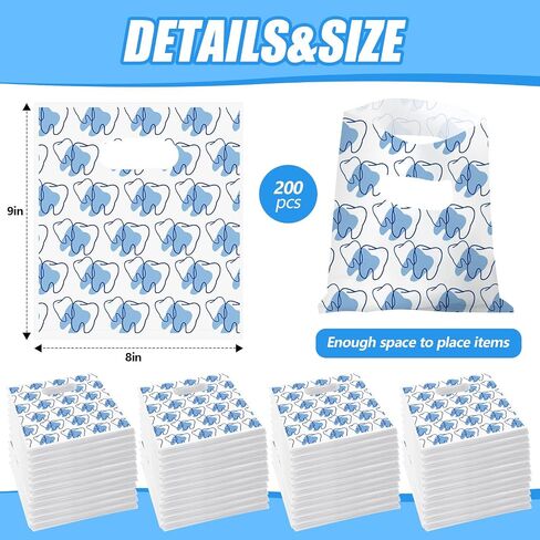 200 Pcs Tooth Patient Care Dental Bags 9 x 8 Inches Plastic Merchandise Bags Dental Bags for Patients Dental Clinics Patient Encouragement Gifts Party Favors (Character) in Saudi Arabia