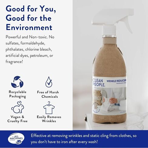 Clean People Wrinkle Reducer Spray - Clean Ingredients - Non-Toxic Formula - Removes Wrinkles, Static, and Odors - Unscented - Fabric Safe - 16oz in Saudi Arabia