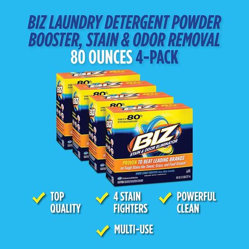 Biz Laundry Detergent Powder Booster, Stain & Odor Removal - 4-Pack, 80 Ounce Boxes in Saudi Arabia