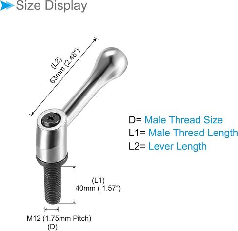 Clamping Lever Handles, M12 x 40mm Male Thread, Adjustable Quick Release Locking Rotating Bolt Knobs Silver Tone - (Applications: for Lathe Machinery), 2-Pieces in Saudi Arabia