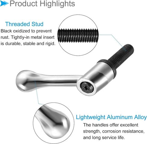 Clamping Lever Handles, M12 x 40mm Male Thread, Adjustable Quick Release Locking Rotating Bolt Knobs Silver Tone - (Applications: for Lathe Machinery), 2-Pieces in Saudi Arabia