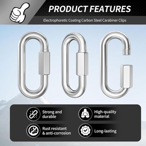 15 Pack Heavy-Duty Chain Hooks Quick Links - 304 Stainless Steel 1/4" Locking Carabiner Anti-Rust Chain Connector Quick Link for Towing,Swing,Shade Sail,Bird Toys,Capacity 800lb in Saudi Arabia