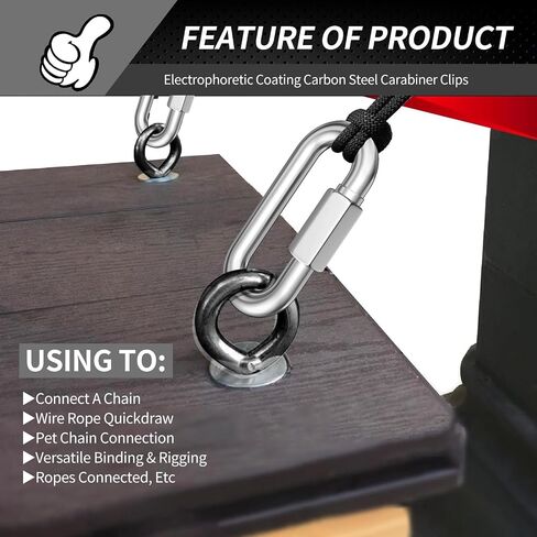 15 Pack Heavy-Duty Chain Hooks Quick Links - 304 Stainless Steel 1/4" Locking Carabiner Anti-Rust Chain Connector Quick Link for Towing,Swing,Shade Sail,Bird Toys,Capacity 800lb in Saudi Arabia