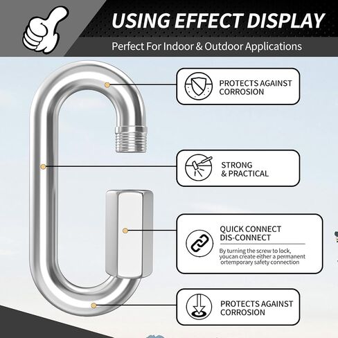 15 Pack Heavy-Duty Chain Hooks Quick Links - 304 Stainless Steel 1/4" Locking Carabiner Anti-Rust Chain Connector Quick Link for Towing,Swing,Shade Sail,Bird Toys,Capacity 800lb in Saudi Arabia