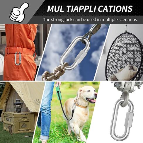 15 Pack Heavy-Duty Chain Hooks Quick Links - 304 Stainless Steel 1/4" Locking Carabiner Anti-Rust Chain Connector Quick Link for Towing,Swing,Shade Sail,Bird Toys,Capacity 800lb in Saudi Arabia