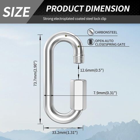 15 Pack Heavy-Duty Chain Hooks Quick Links - 304 Stainless Steel 1/4" Locking Carabiner Anti-Rust Chain Connector Quick Link for Towing,Swing,Shade Sail,Bird Toys,Capacity 800lb in Saudi Arabia