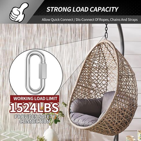 15 Pack Heavy-Duty Chain Hooks Quick Links - 304 Stainless Steel 1/4" Locking Carabiner Anti-Rust Chain Connector Quick Link for Towing,Swing,Shade Sail,Bird Toys,Capacity 800lb in Saudi Arabia