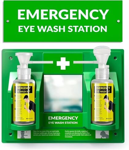 BPA Free Portable Eye Wash Station OSHA Approved - Wall-Mounted First Aid Eye Wash Kit w/Mirror & 2X 16oz Empty Bottles - No Eye Wash Solution Included - Emergency Eyewash - Set of 2 in Saudi Arabia