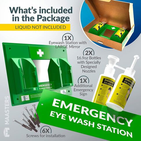 BPA Free Portable Eye Wash Station OSHA Approved - Wall-Mounted First Aid Eye Wash Kit w/Mirror & 2X 16oz Empty Bottles - No Eye Wash Solution Included - Emergency Eyewash - Set of 2 in Saudi Arabia