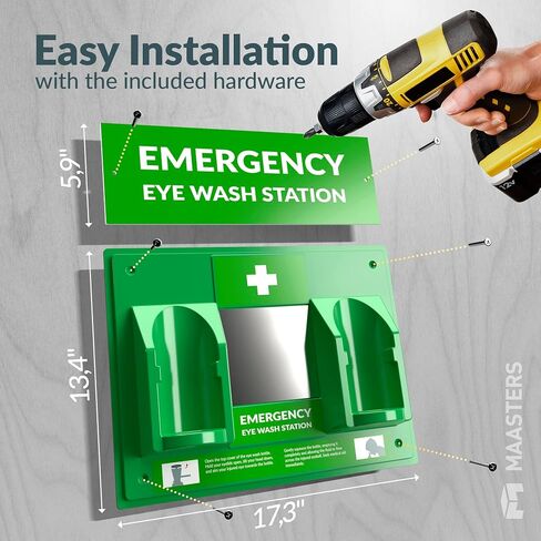BPA Free Portable Eye Wash Station OSHA Approved - Wall-Mounted First Aid Eye Wash Kit w/Mirror & 2X 16oz Empty Bottles - No Eye Wash Solution Included - Emergency Eyewash - Set of 2 in Saudi Arabia