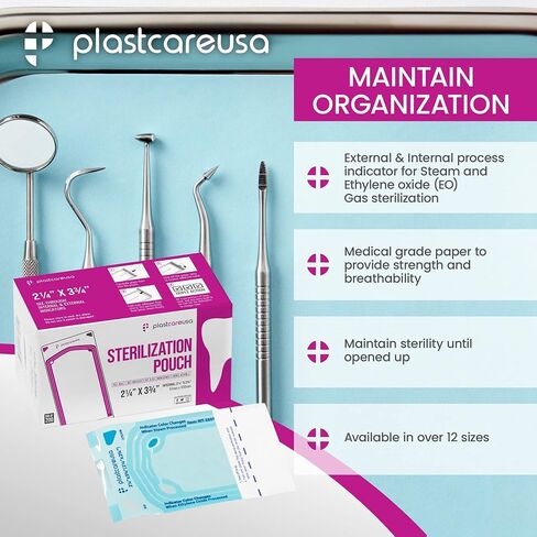 200 2.25 x 2.75 Inch Self Sealing Sterilization Autoclave Pouch Bags with Indicators, 1 Box of 200 in Saudi Arabia