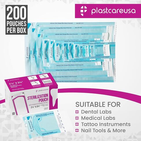 200 2.25 x 2.75 Inch Self Sealing Sterilization Autoclave Pouch Bags with Indicators, 1 Box of 200 in Saudi Arabia