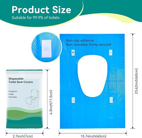 Toilet Seat Covers Disposable 60 Count 15.7 * 23.6inch,XL Disposable Toilet Seat Cover for Adults Kids Potty Training,Essential Travel Accessories/Camping/Airplane/Shopping Mall/Road Trips in Kuwait