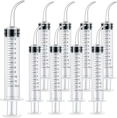 9 Pack 12ml/cc Dental Syringe with Curved Tip & Measurement Disposable Graduated Dental Irrigation Syringe for Oral Dental Care, Tonsil Stones Removing, Lab, Feed Small Pet (9 Pack-Curved-Measurement) in Saudi Arabia