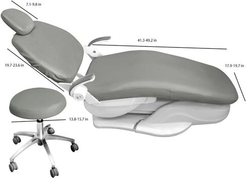 Dental Chair Cover Set, Full PU Leather Protective Covers, 4 Pieces/Set, Elastic Waterproof Protection for Dental Equipment (Gray) in Kuwait