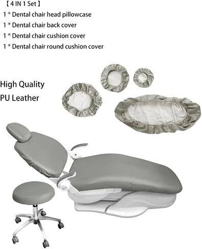 Dental Chair Cover Set, Full PU Leather Protective Covers, 4 Pieces/Set, Elastic Waterproof Protection for Dental Equipment (Gray) in Kuwait