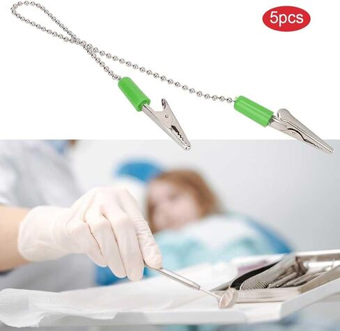 5 قطع من حامل المناديل بمشبك مريلة مختبر الأسنان، مشابك حامل المرايل بمشبك منديل، سلسلة مريلة أسنان معدنية مرنة للمرايل/غطاء الوجه/الأطفال البالغين وكبار السن، حبل قناع، حزام الرقبة (أخضر) in Kuwait