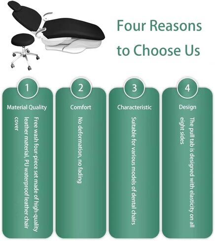 مجموعة غطاء كرسي الأسنان، أغطية حماية كاملة من جلد البولي يوريثان، 4 قطع/مجموعة، حماية مرنة مقاومة للماء لمعدات طب الأسنان (أزرق) in Kuwait