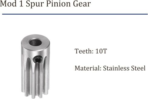 Mod 1 Straight Spur Pinion Gear 10 Teeth - [5mm Bore x 20mm Height] Spur Diff Differential Motor Gear for RC Model Car Parts, Stainless Steel,Silver Tone in Kuwait