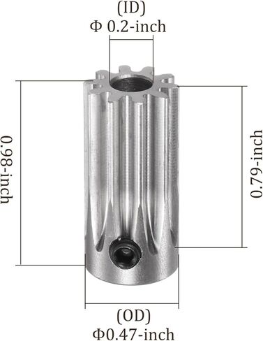 Mod 1 Straight Spur Pinion Gear 10 Teeth - [5mm Bore x 20mm Height] Spur Diff Differential Motor Gear for RC Model Car Parts, Stainless Steel,Silver Tone in Kuwait