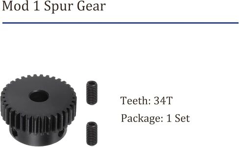 Mod 1 Spur Gear 34 سنًا - [تجويف 8 مم × ارتفاع 10 مم] ترس محرك ترس لقطع غيار السيارات طراز RC، علبة التروس، استخدام المطحنة الكهربائية، 45# فولاذ، أسود in Kuwait