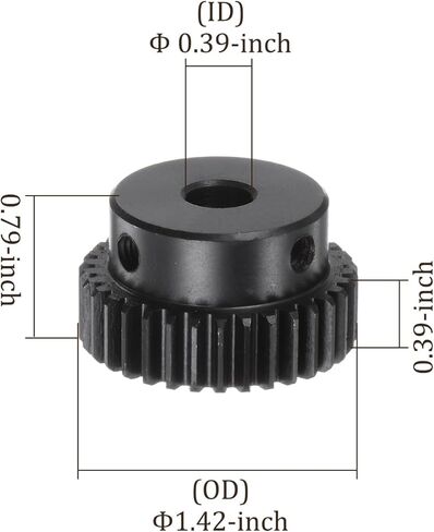 Mod 1 Spur Gear 34 سنًا - [تجويف 8 مم × ارتفاع 10 مم] ترس محرك ترس لقطع غيار السيارات طراز RC، علبة التروس، استخدام المطحنة الكهربائية، 45# فولاذ، أسود in Kuwait