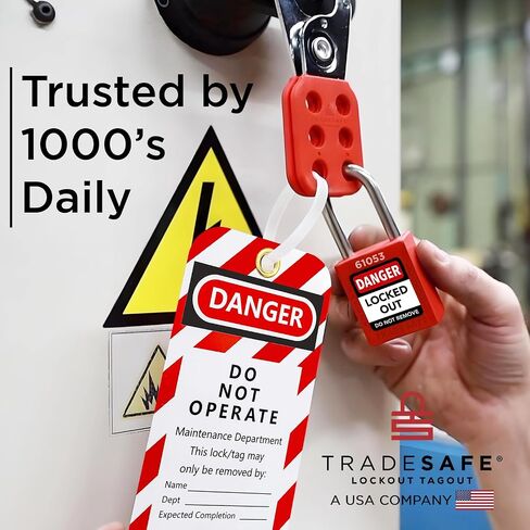 TRADESAFE Breaker Lockout Tagout Electrical Loto Kit, 120/277V to 480/600V Circuit Breaker Lockout, Hasps, Lockout Tags, Keyed Different Red Loto Locks (2 Keys Each); Devices for Station Refill in Kuwait