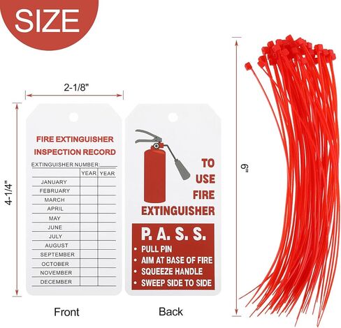 Fire Extinguisher Tags with Adjustable Wire Ties Fire Extinguisher Recharge and Inspection Record for Indoor Outdoor Fire Extinguishers, 4.2 x 2.1 Inch (Red and Yellow,50 Sets) in Saudi Arabia