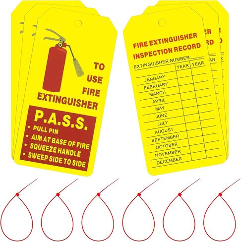 Fire Extinguisher Tags with Adjustable Wire Ties Fire Extinguisher Recharge and Inspection Record for Indoor Outdoor Fire Extinguishers, 4.2 x 2.1 Inch (Red and Yellow,50 Sets) in Saudi Arabia