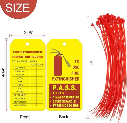 Fire Extinguisher Tags with Adjustable Wire Ties Fire Extinguisher Recharge and Inspection Record for Indoor Outdoor Fire Extinguishers, 4.2 x 2.1 Inch (Red and Yellow,50 Sets) in Saudi Arabia