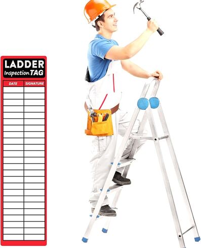 Ladder Inspection Labels Safety Stickers for Ladders 8.5 x 2 Inch Red Safety Inspection Tags Stickers Vinyl Maintenance Labels Ladder Inspection Tags for Industrial 50 Pcs in Saudi Arabia