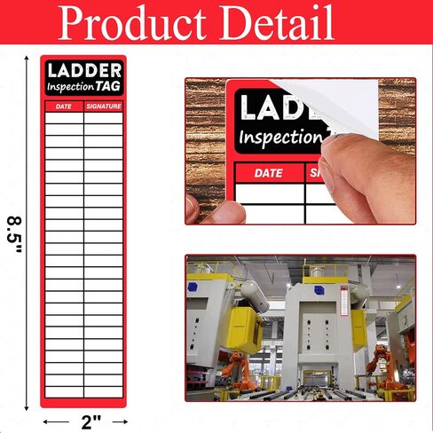 Ladder Inspection Labels Safety Stickers for Ladders 8.5 x 2 Inch Red Safety Inspection Tags Stickers Vinyl Maintenance Labels Ladder Inspection Tags for Industrial 50 Pcs in Saudi Arabia
